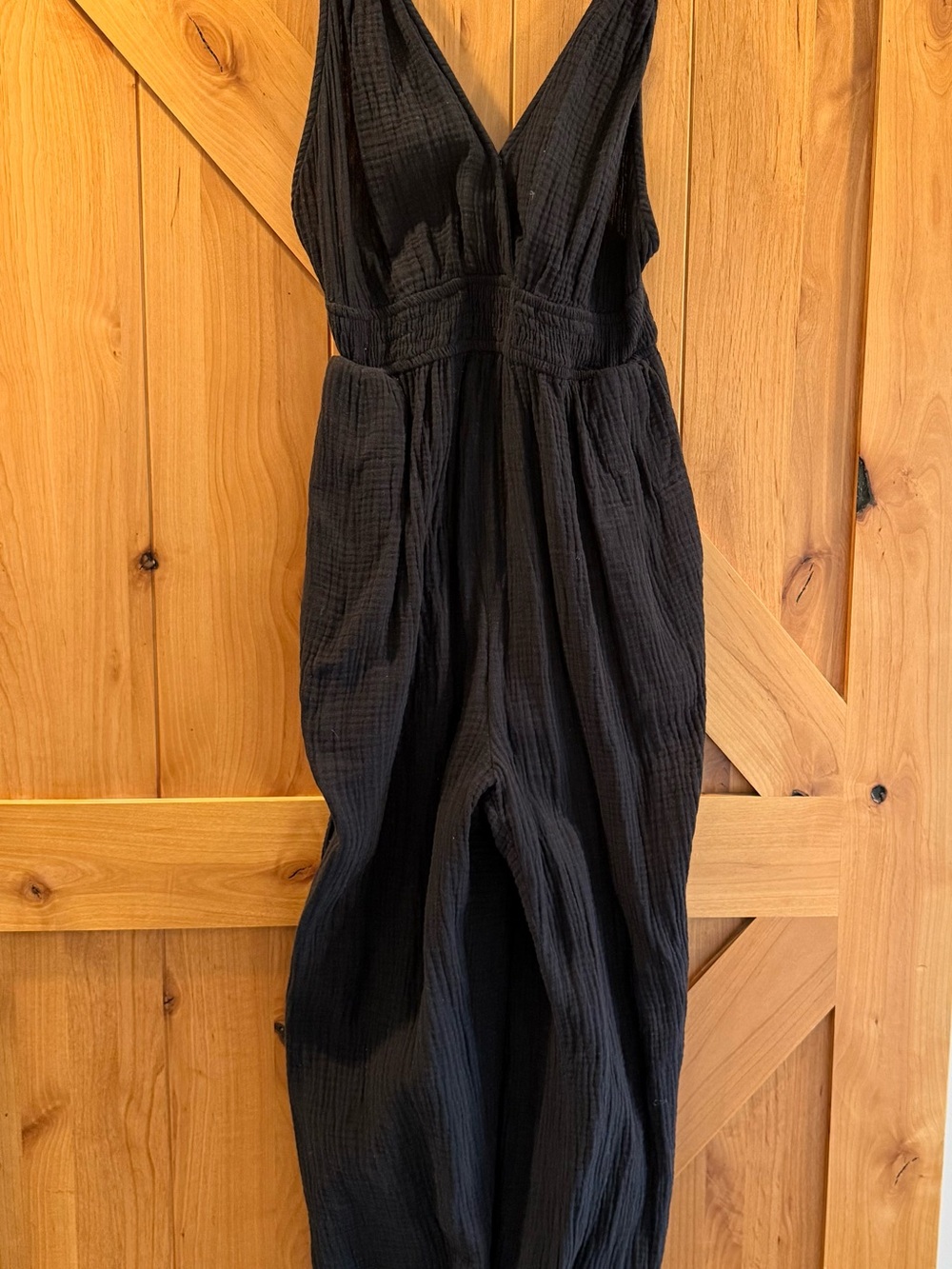Cupshe Black Smocked-Waist Tie-Strap Jumpsuit - Picture 6 of 7